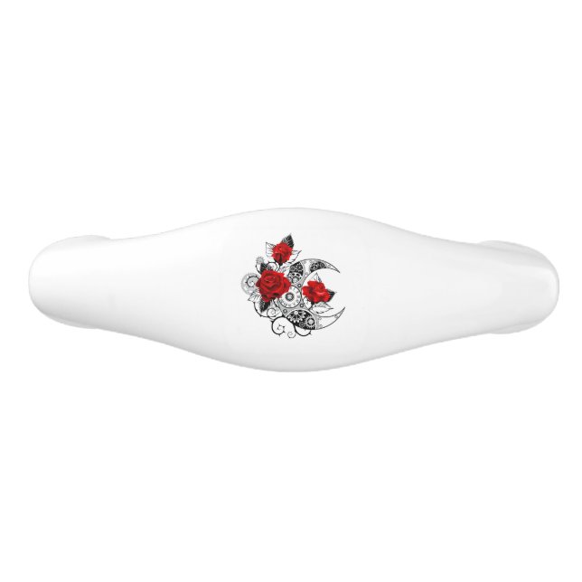 Mechanical Crescent with Red Roses Ceramic Drawer Pull (Front)