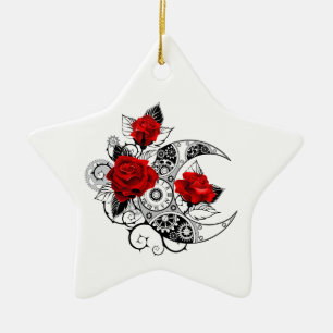 Mechanical Crescent with Red Roses Ceramic Tree Decoration