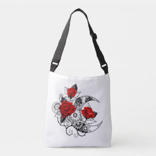 Mechanical Crescent with Red Roses Crossbody Bag