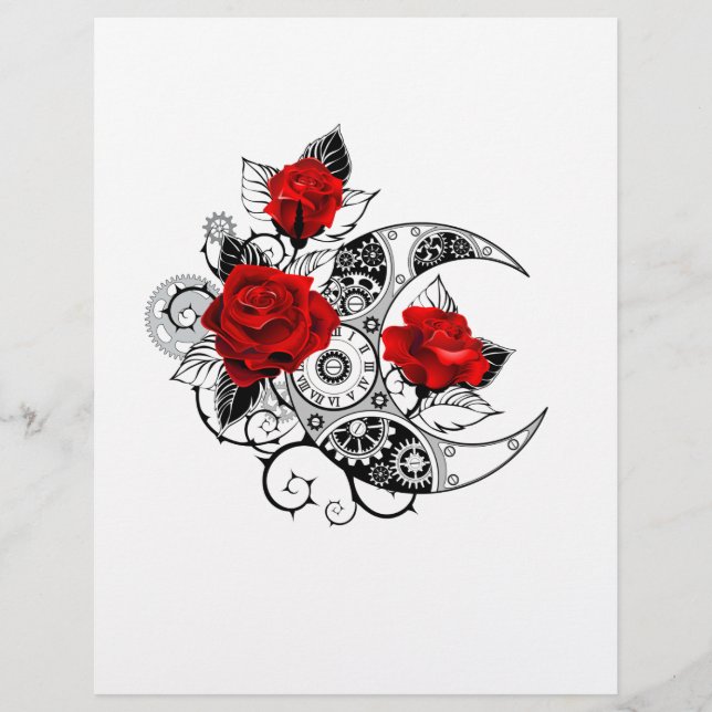 Mechanical Crescent with Red Roses Custom Letterhead (Front)