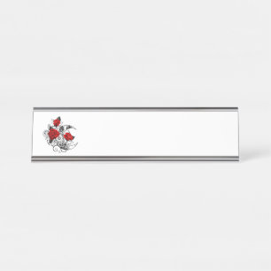 Mechanical Crescent with Red Roses Desk Name Plate