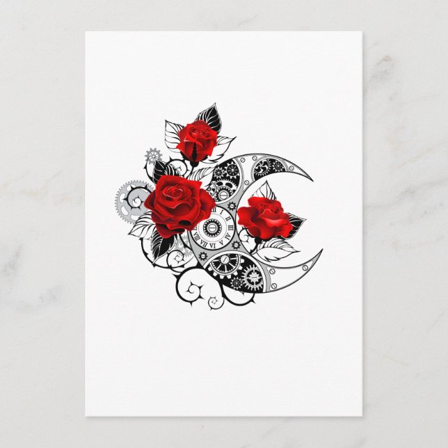 Mechanical Crescent with Red Roses Enclosure Card (Front)
