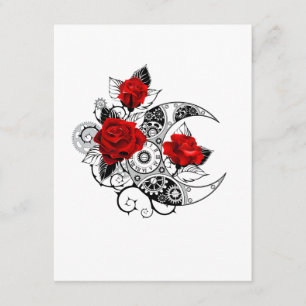 Mechanical Crescent with Red Roses Enclosure Card