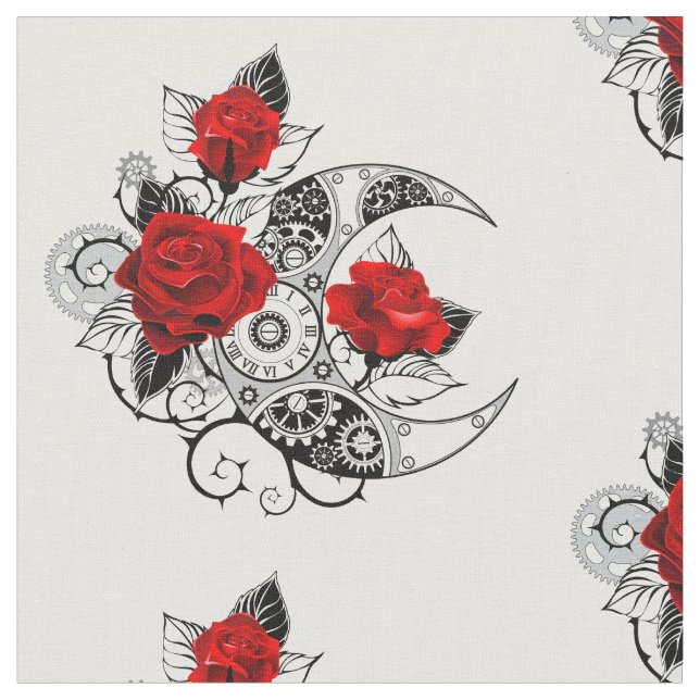 Mechanical Crescent with Red Roses Fabric (Close Up)