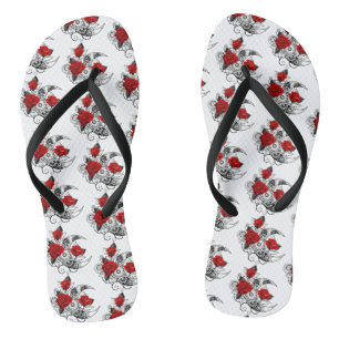 Mechanical Crescent with Red Roses Flip Flops