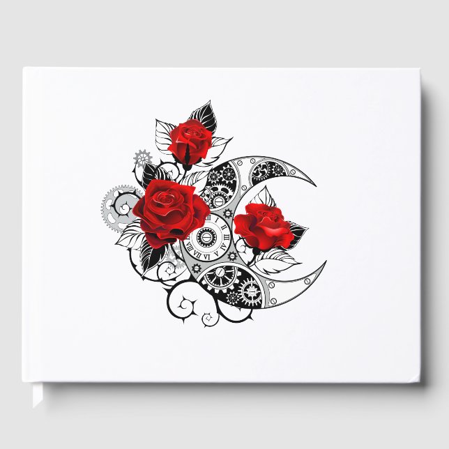 Mechanical Crescent with Red Roses Guest Book (Front)