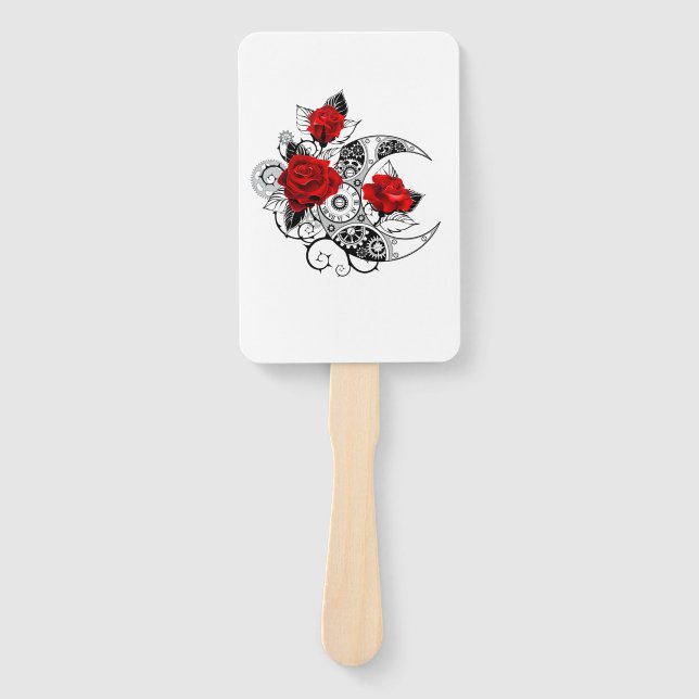 Mechanical Crescent with Red Roses Hand Fan (Front)