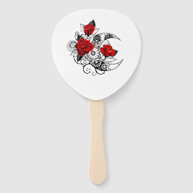 Mechanical Crescent with Red Roses Hand Fan (Front)