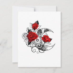 Mechanical Crescent with Red Roses Holiday Card