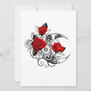 Mechanical Crescent with Red Roses Holiday Card