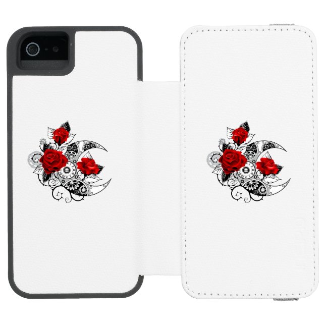 Mechanical Crescent with Red Roses Incipio iPhone Wallet Case (Folio Open)