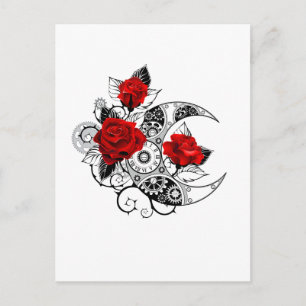 Mechanical Crescent with Red Roses Invitation Postcard