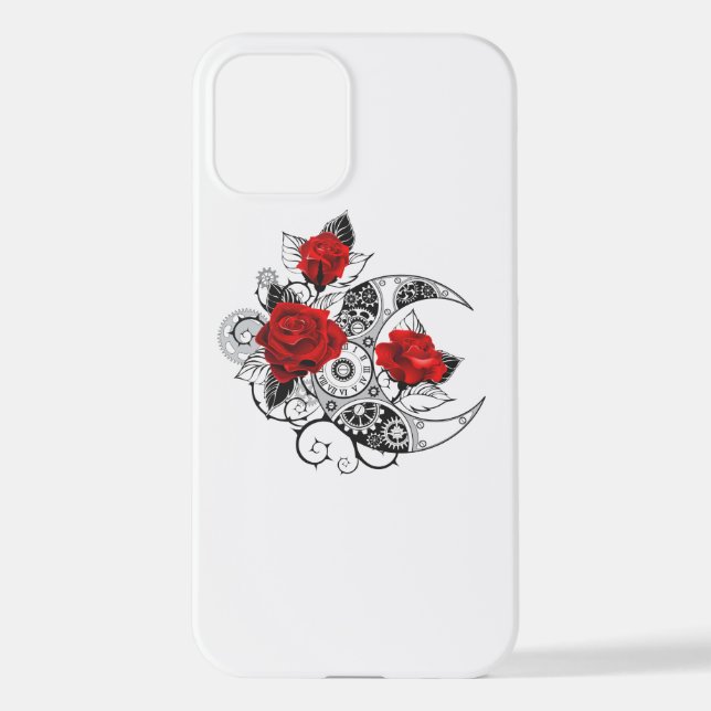 Mechanical Crescent with Red Roses iPhone Case (Back)