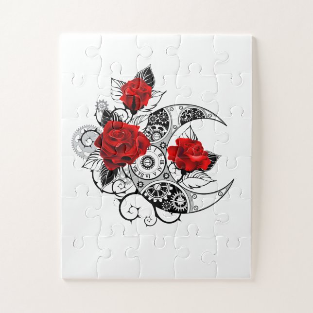 Mechanical Crescent with Red Roses Jigsaw Puzzle (Vertical)