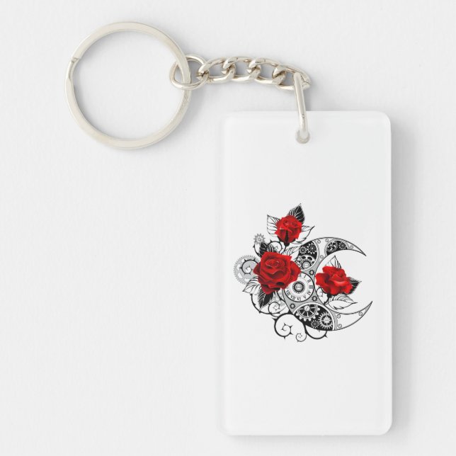 Mechanical Crescent with Red Roses Key Ring (Front)