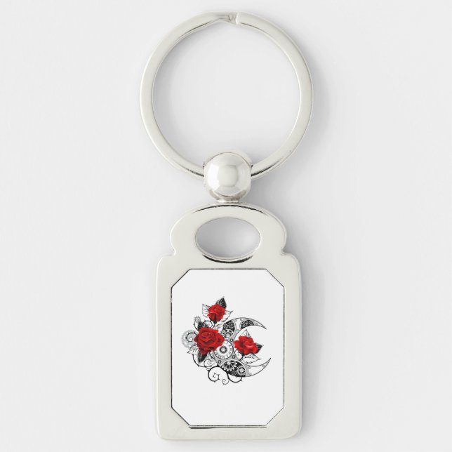 Mechanical Crescent with Red Roses Key Ring (Front)