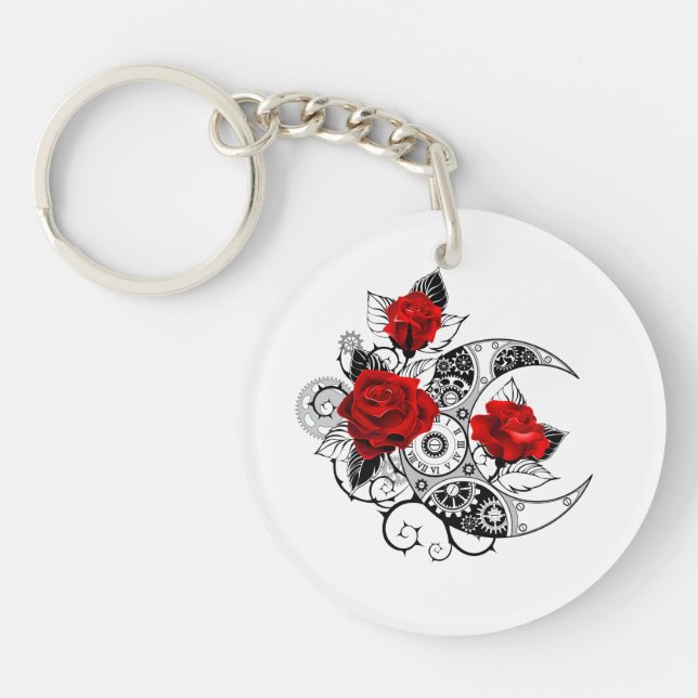 Mechanical Crescent with Red Roses Key Ring (Front)
