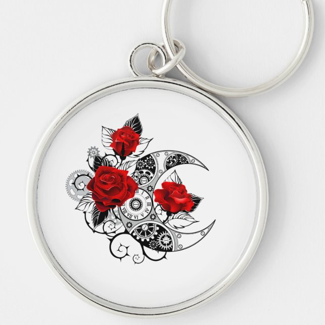 Mechanical Crescent with Red Roses Key Ring (Front)
