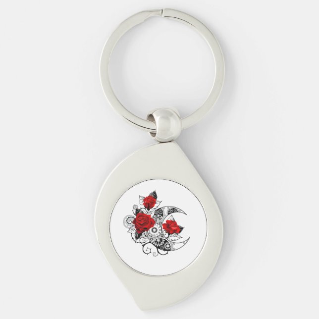 Mechanical Crescent with Red Roses Key Ring (Front)