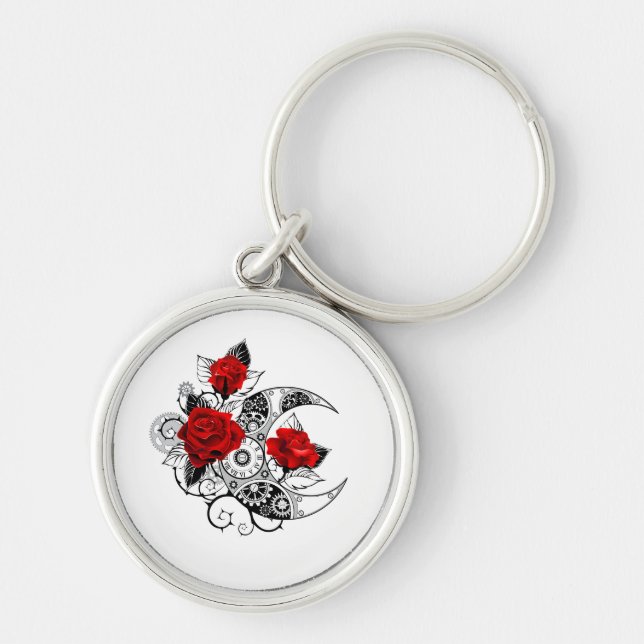 Mechanical Crescent with Red Roses Key Ring (Front)
