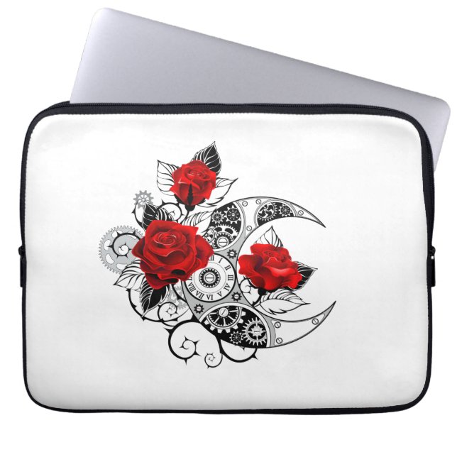 Mechanical Crescent with Red Roses Laptop Sleeve (Front)