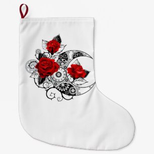 Mechanical Crescent with Red Roses Large Christmas Stocking