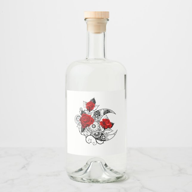 Mechanical Crescent with Red Roses Liquor Bottle Label (Front)