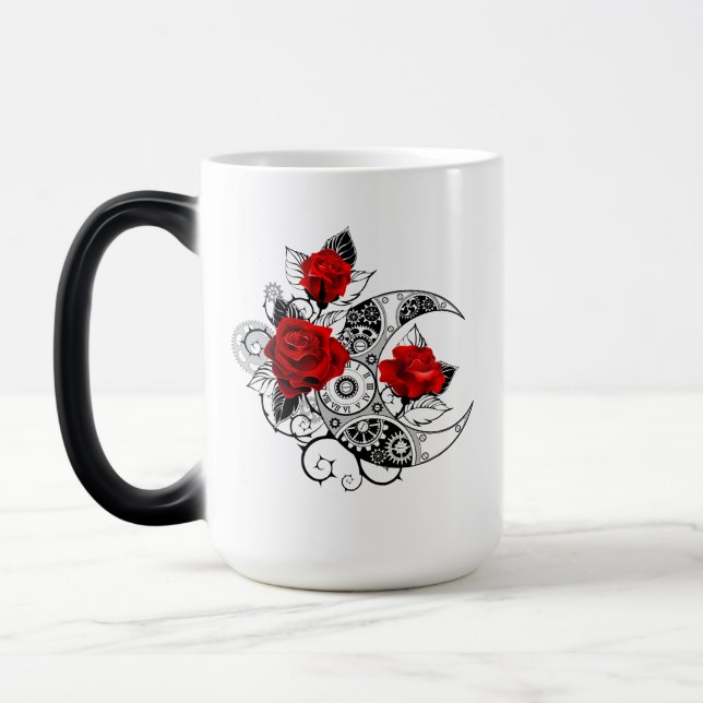 Mechanical Crescent with Red Roses Magic Mug (Left)