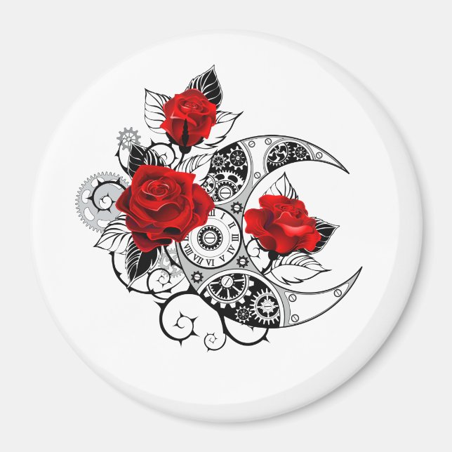 Mechanical Crescent with Red Roses Magnet (Front)