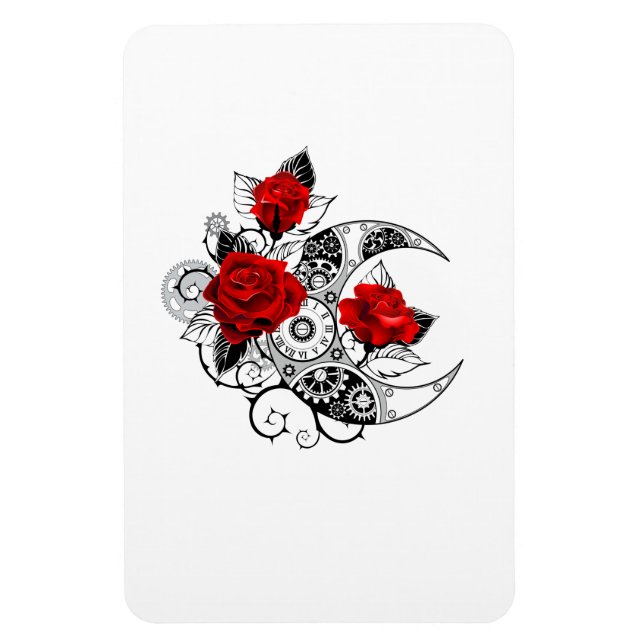 Mechanical Crescent with Red Roses Magnet (Vertical)