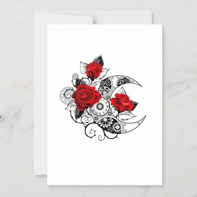 Mechanical Crescent with Red Roses Magnetic Invitation (Front)