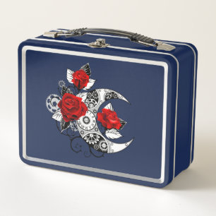 Mechanical Crescent with Red Roses Metal Lunch Box