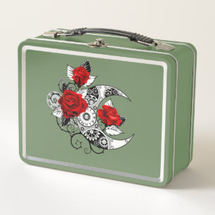 Mechanical Crescent with Red Roses Metal Lunch Box