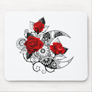 Mechanical Crescent with Red Roses Mouse Mat