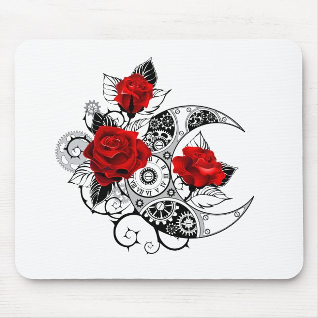 Mechanical Crescent with Red Roses Mouse Mat (Front)