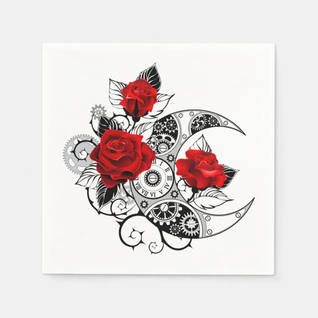Mechanical Crescent with Red Roses Napkin (Front)