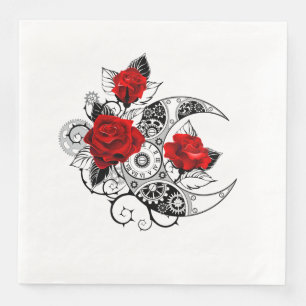 Mechanical Crescent with Red Roses Napkin