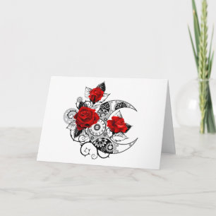 Mechanical Crescent with Red Roses Note Card