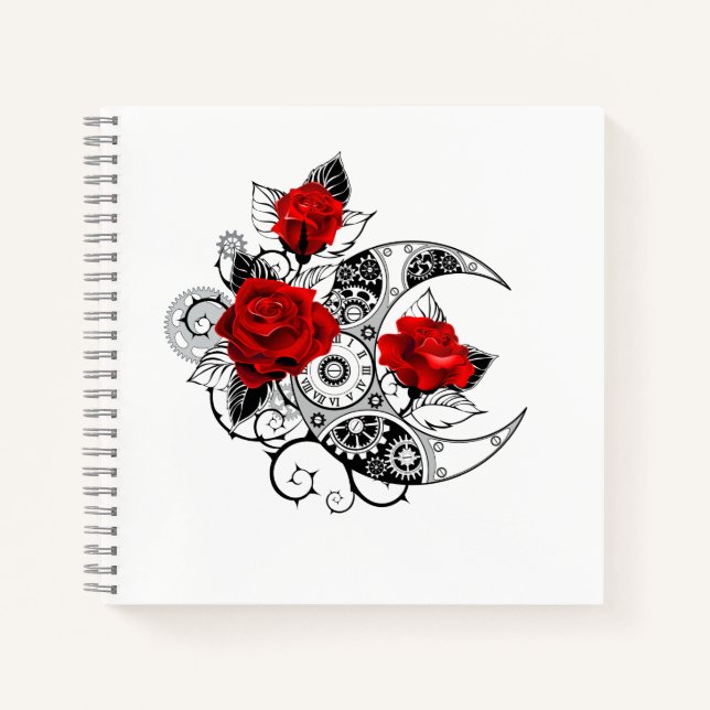 Mechanical Crescent with Red Roses Notebook (Front)