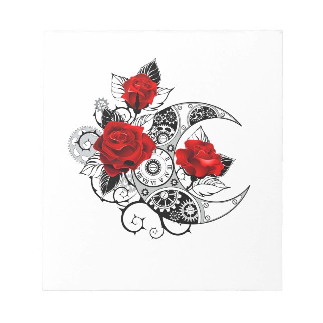 Mechanical Crescent with Red Roses Notepad (Front)