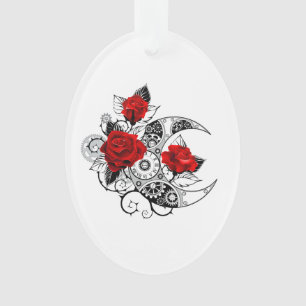 Mechanical Crescent with Red Roses Ornament
