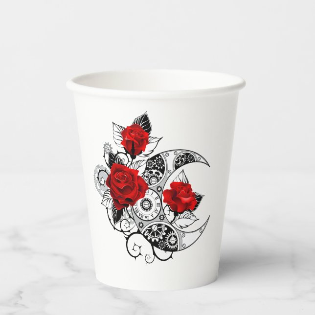 Mechanical Crescent with Red Roses Paper Cups (Front)
