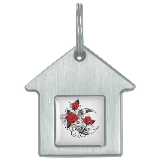 Mechanical Crescent with Red Roses Pet ID Tag (Front)
