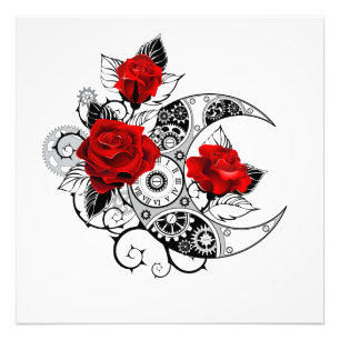Mechanical Crescent with Red Roses Photo Print