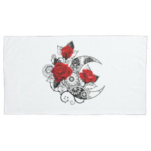 Mechanical Crescent with Red Roses Pillowcase