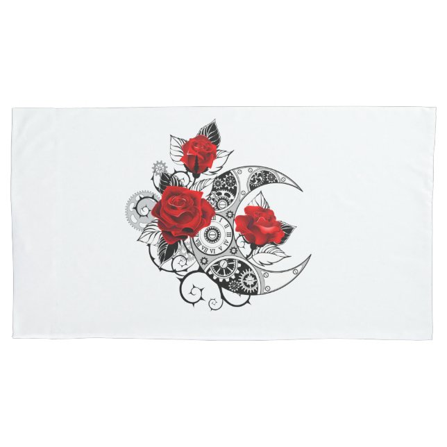 Mechanical Crescent with Red Roses Pillowcase (Front)