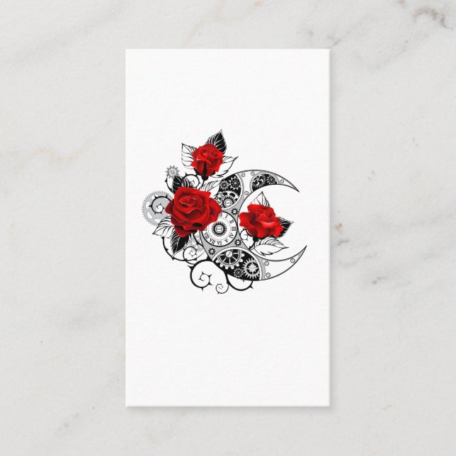 Mechanical Crescent with Red Roses Place Card (Front)