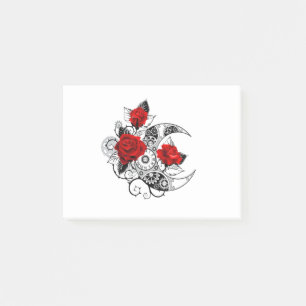Mechanical Crescent with Red Roses Post-it Notes