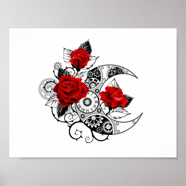 Mechanical Crescent with Red Roses Poster (Front)