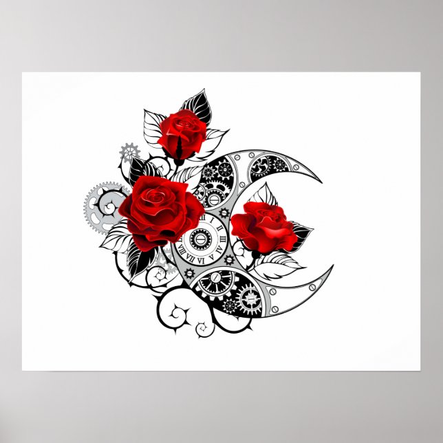 Mechanical Crescent with Red Roses Poster (Front)